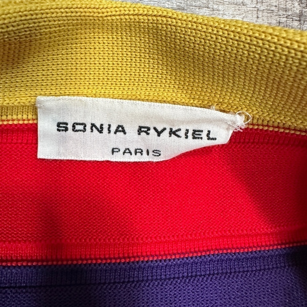 SONIA RYKIEL Black Knit A-Line Midi Skirt Women's Size XS Yellow/Red Waistband - Picture 6 of 8